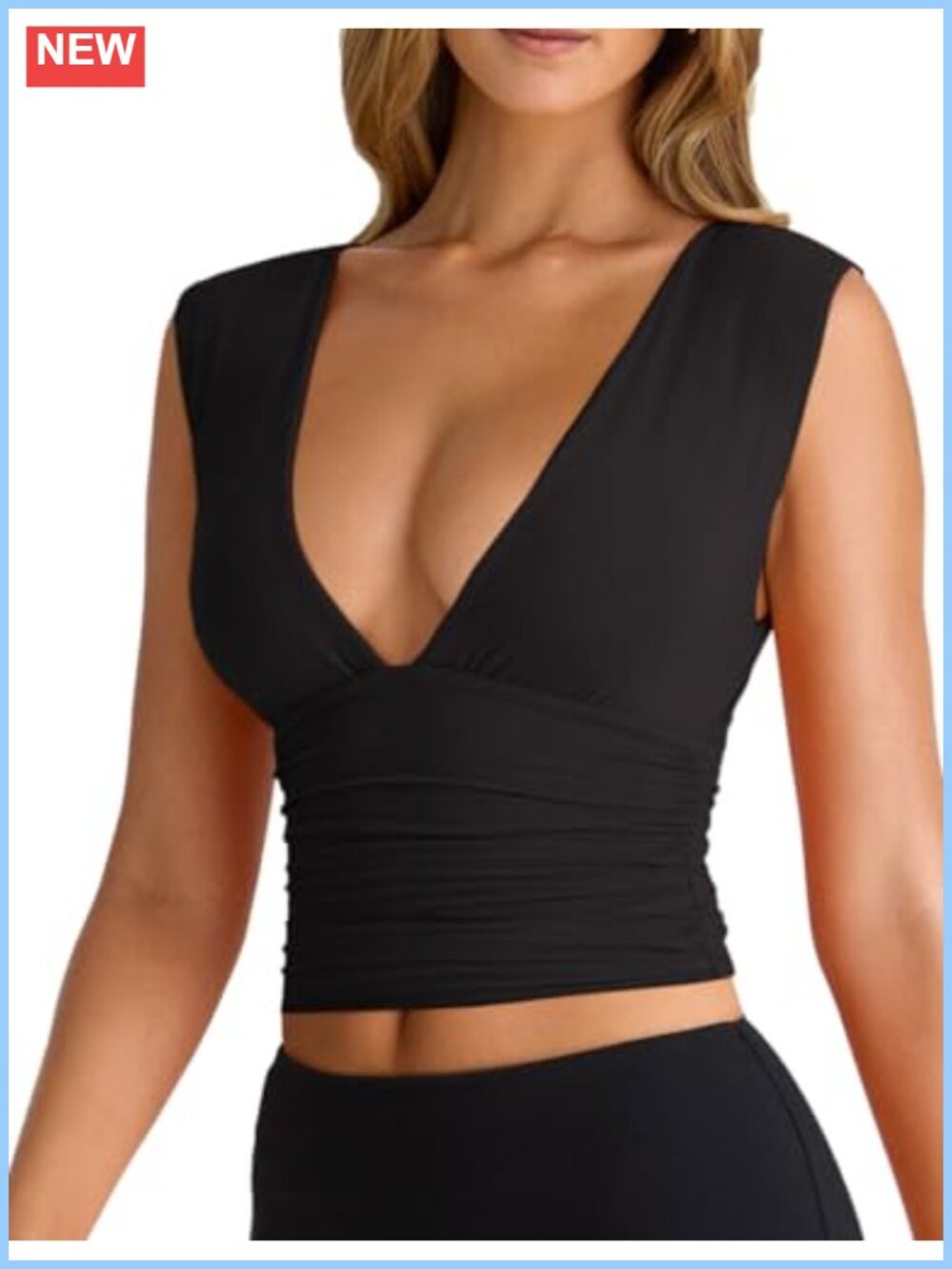 Women's Sexy Deep V-Neck Ruched Sleeveless Crop Tank Top